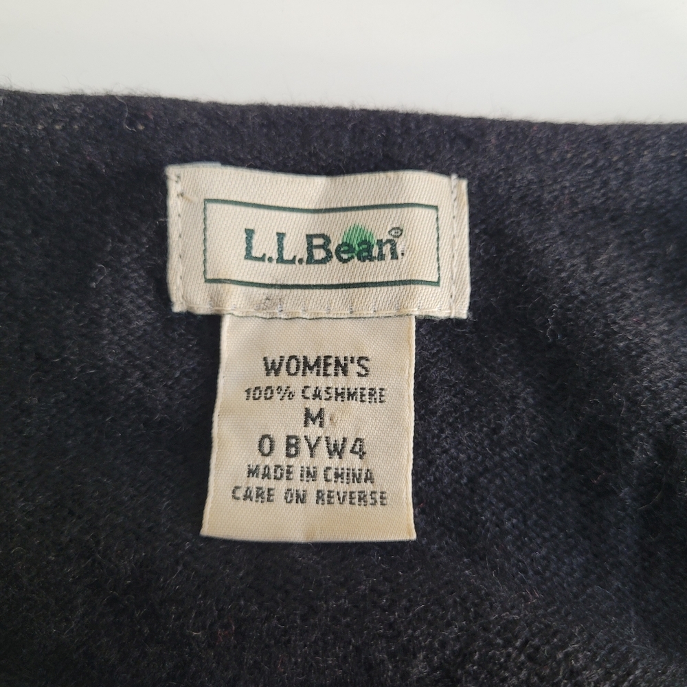 LLBean 100% Cashmere Zip Up Cardigan Crew Neck Sweater Black Womens Medium - Picture 3 of 6